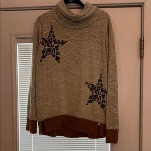 Hem & Thread Leopard Stars Cowl Neck Sweater Medium
